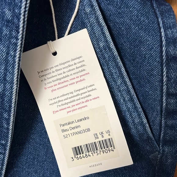 NWT SEZANE -Leandro Blue Denim Jeans with Tie Belt - Picture 6 of 10